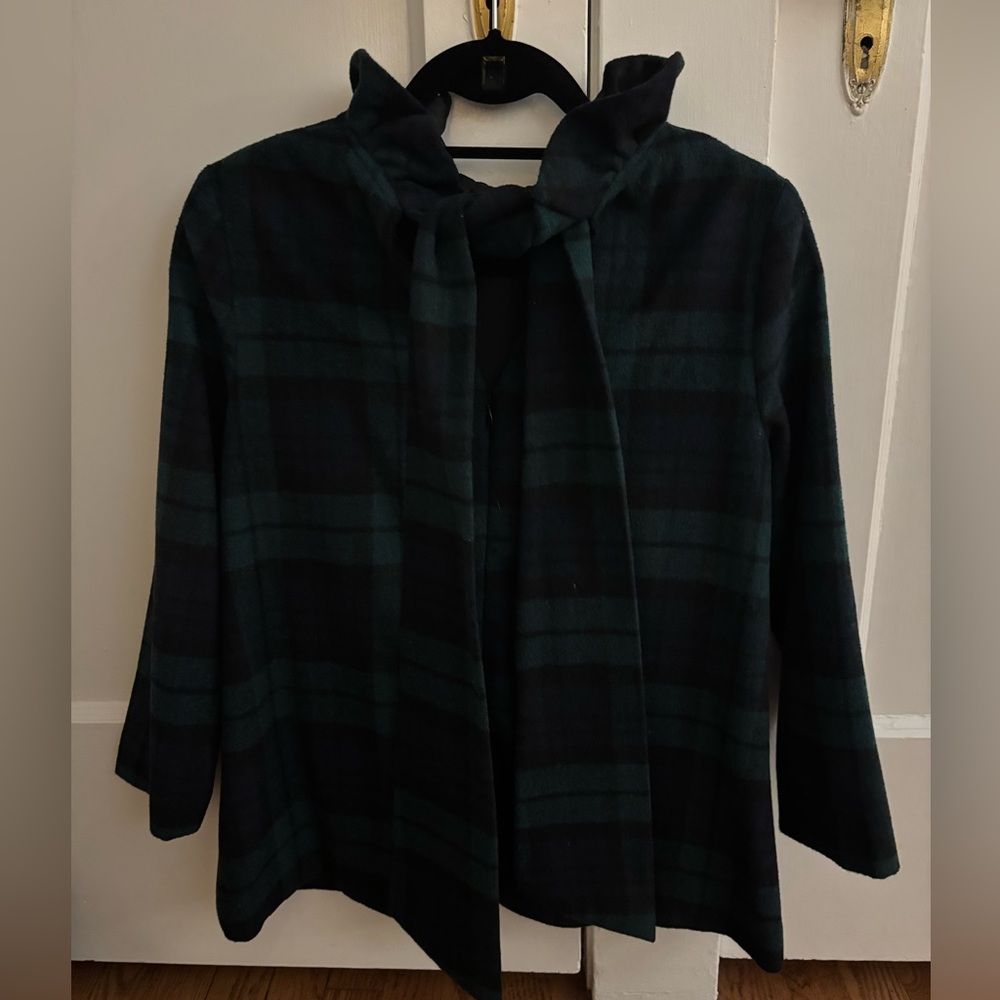 Tuckernuck Black and Dark Green Plaid Bow-Neck Top